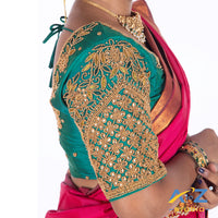 Rama Blue Silk Cloth Blouse with Leaf and flower Design