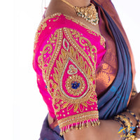 Bright Pink Silk Cloth Blouse with Rain drop nd kundan Design