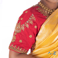 Punch Pink Silk Cloth Blouse with kundan mix and leand and flower Design