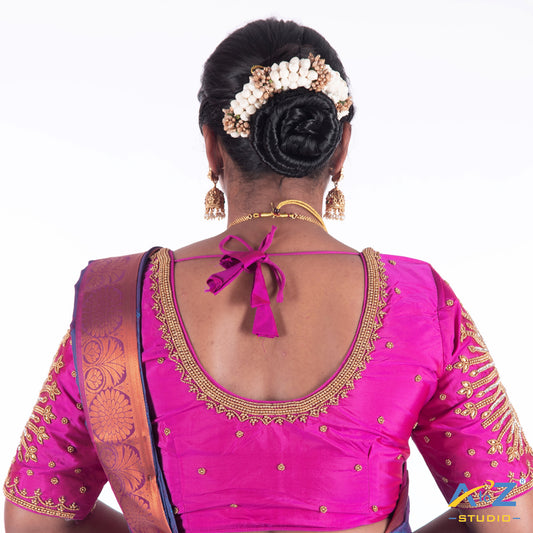 Bright Pink Silk Cloth Blouse with Proper full peacock Design