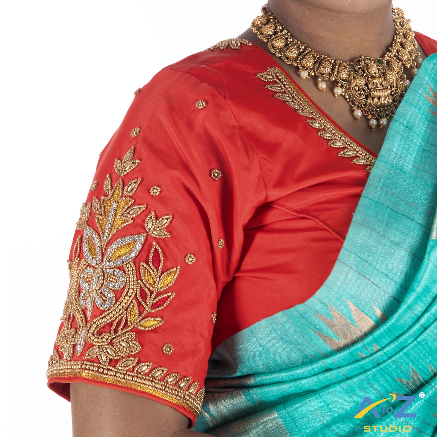 Light red Silk Cloth Blouse with Flowers and leaf petals Design