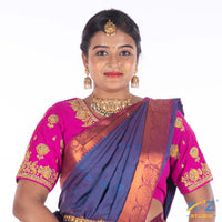 Bright Pink Silk Cloth Blouse with Flower Jhumka Design