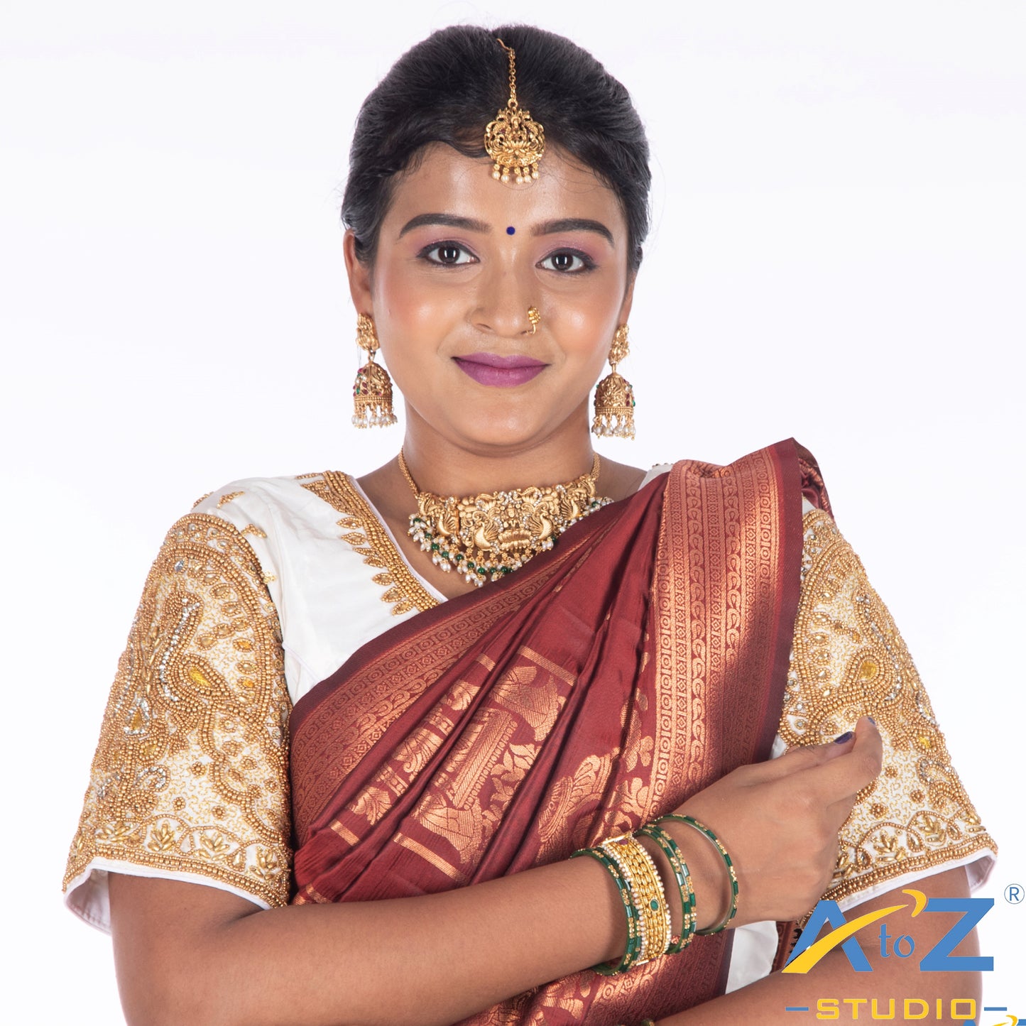 White Silk Cloth Blouse with Double Peacock Design