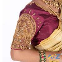 Wine Silk Cloth Blouse with Double Peacock Design