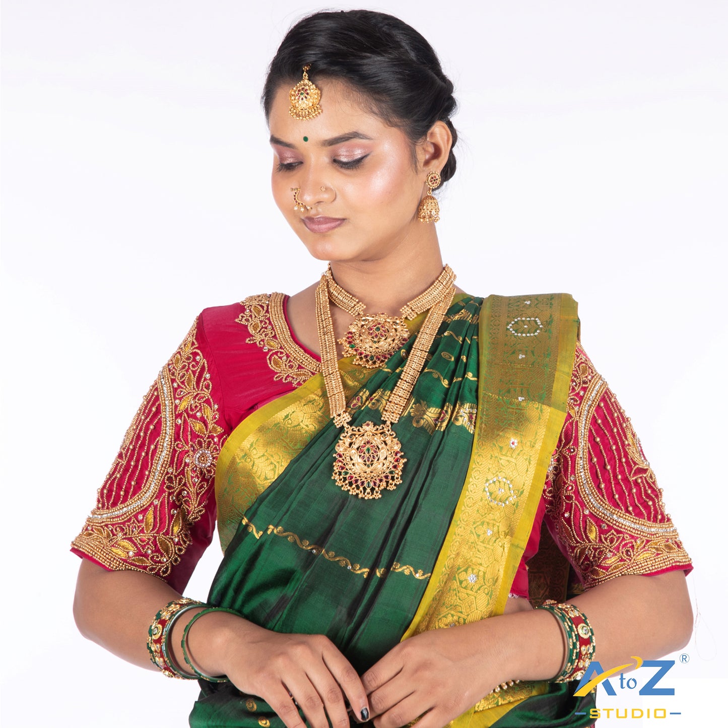 Punch Pink Silk Cloth Blouse with Lotus in circle Design