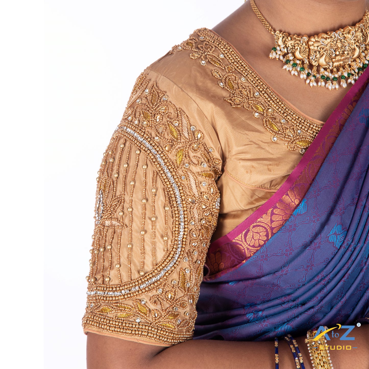 Dark Ivory Silk Cloth Blouse with Lotus in circle Design