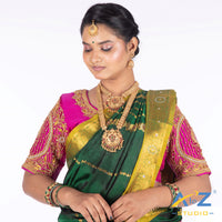 Bright Pink Silk Cloth Blouse with Lotus in circle Design