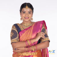 Navy Blue Silk Cloth Blouse with Lotus in circle Design