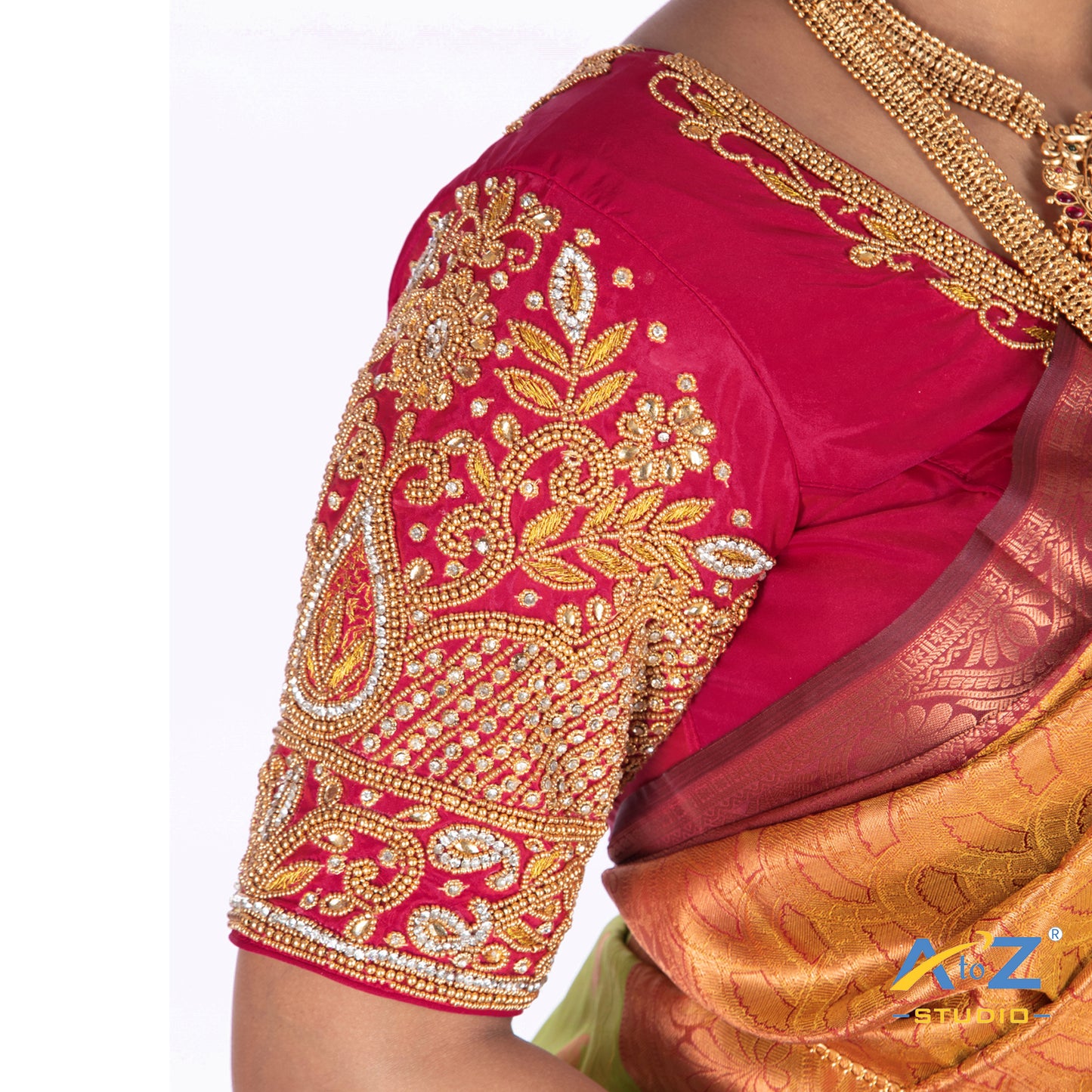 brink pink Silk Cloth Blouse with Leaves and Flower Design