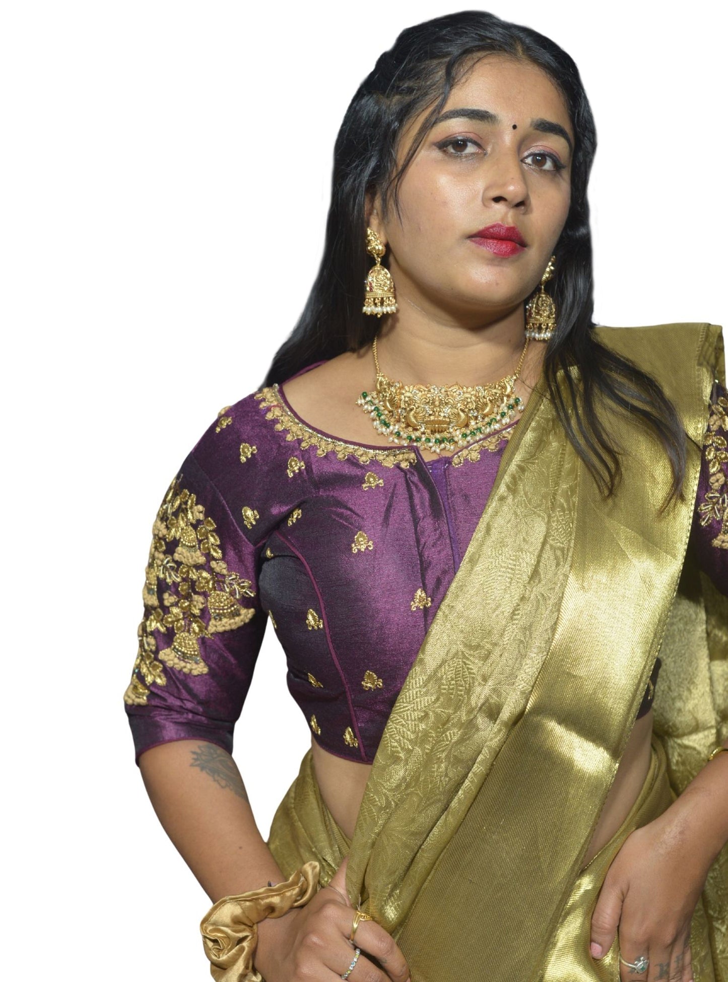 Elegant Wine Floral Embroidered Aari Blouse