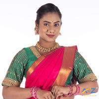 Chateav Green Silk Cloth Blouse with Chain and kundan and mirror design Design