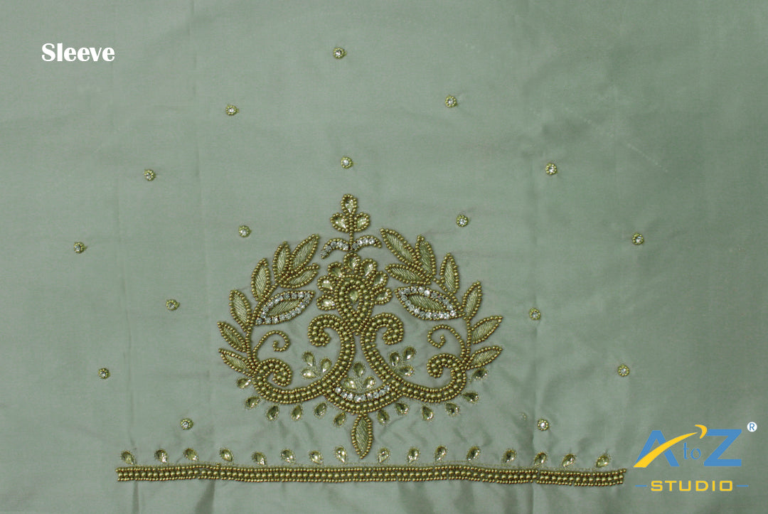 Silver Silk Blouse Piece With Aari Work