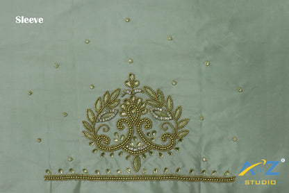 Silver Silk Blouse Piece With Aari Work