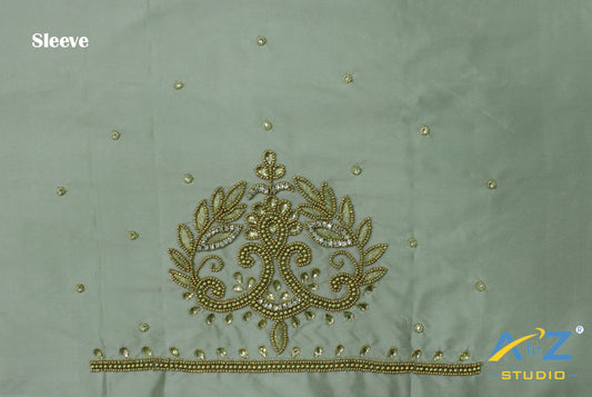 Silver Silk Blouse Piece With Aari Work