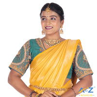 Rama Blue Silk Cloth Blouse with Lotus in circle Design