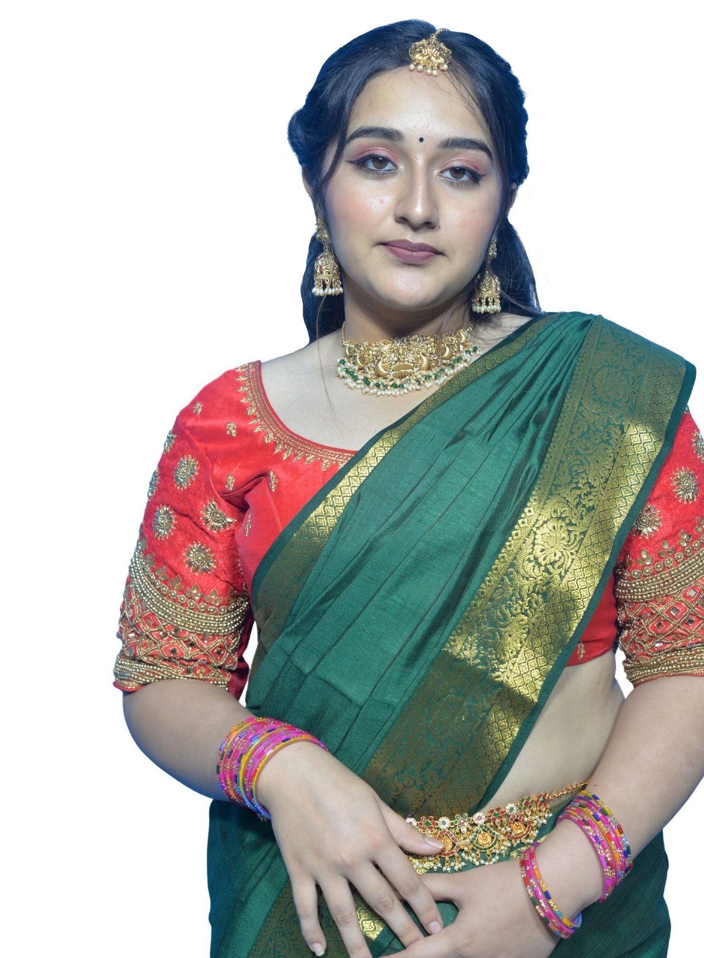 Red Blouse with Floral, Mango Stone & Kite Motifs, Dual Embroidery