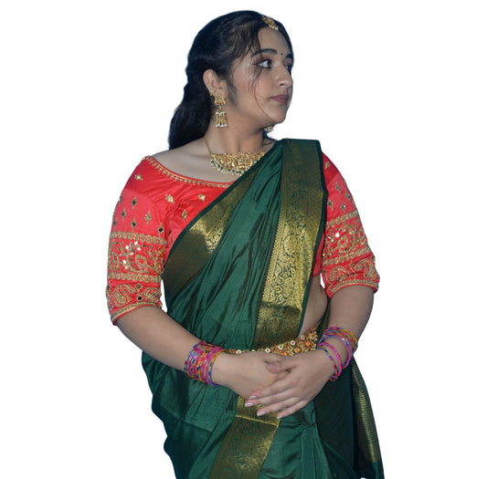 Red Blouse with Kite & Mango Motifs, Dual Embroidery