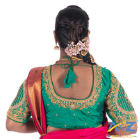 Rama Green Silk Cloth Blouse with Lotus in circle Design