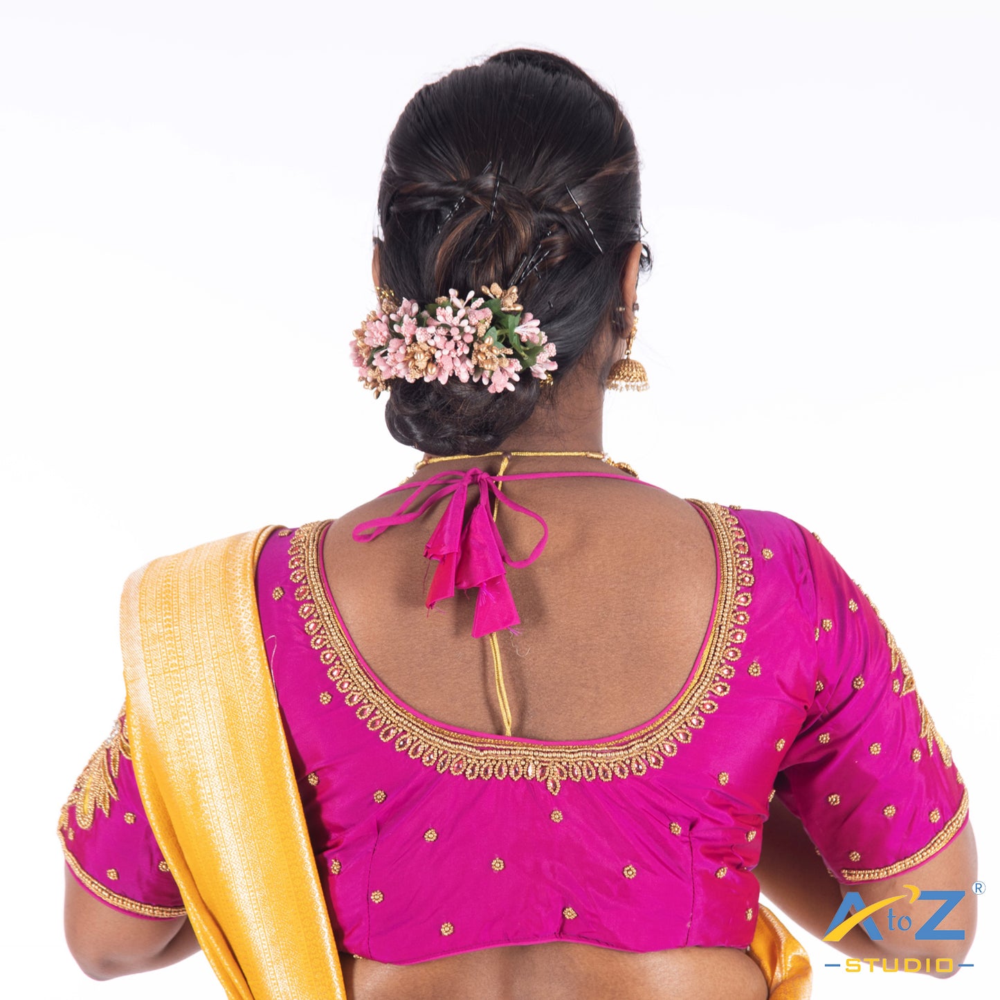 Dark Pink Silk Cloth Blouse with Bird design Design