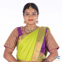 Bright Purple Silk Cloth Blouse with Kundan flower Design Design