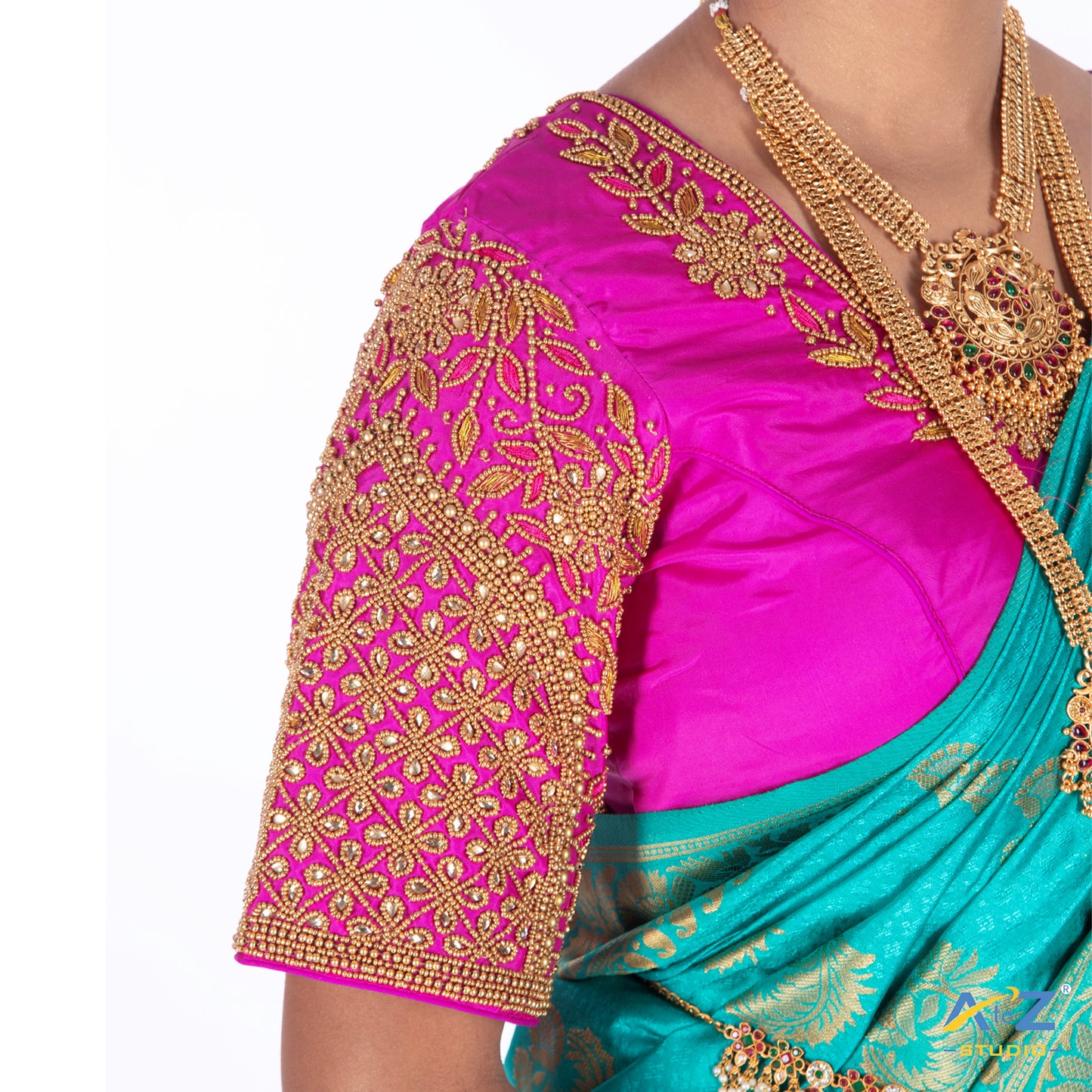 Bright pink Silk Cloth Blouse with Leaf and flower Design