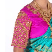 Bright pink Silk Cloth Blouse with Leaf and flower Design
