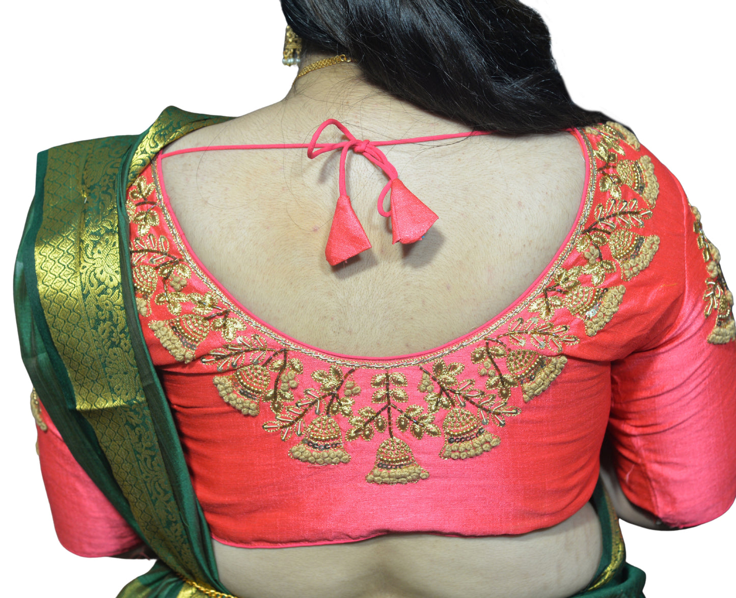 Floral Embroidered Rani Blouse with Aari & Machine Work