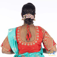 Red Silk cloth Blouse with Chain and kundan design Design