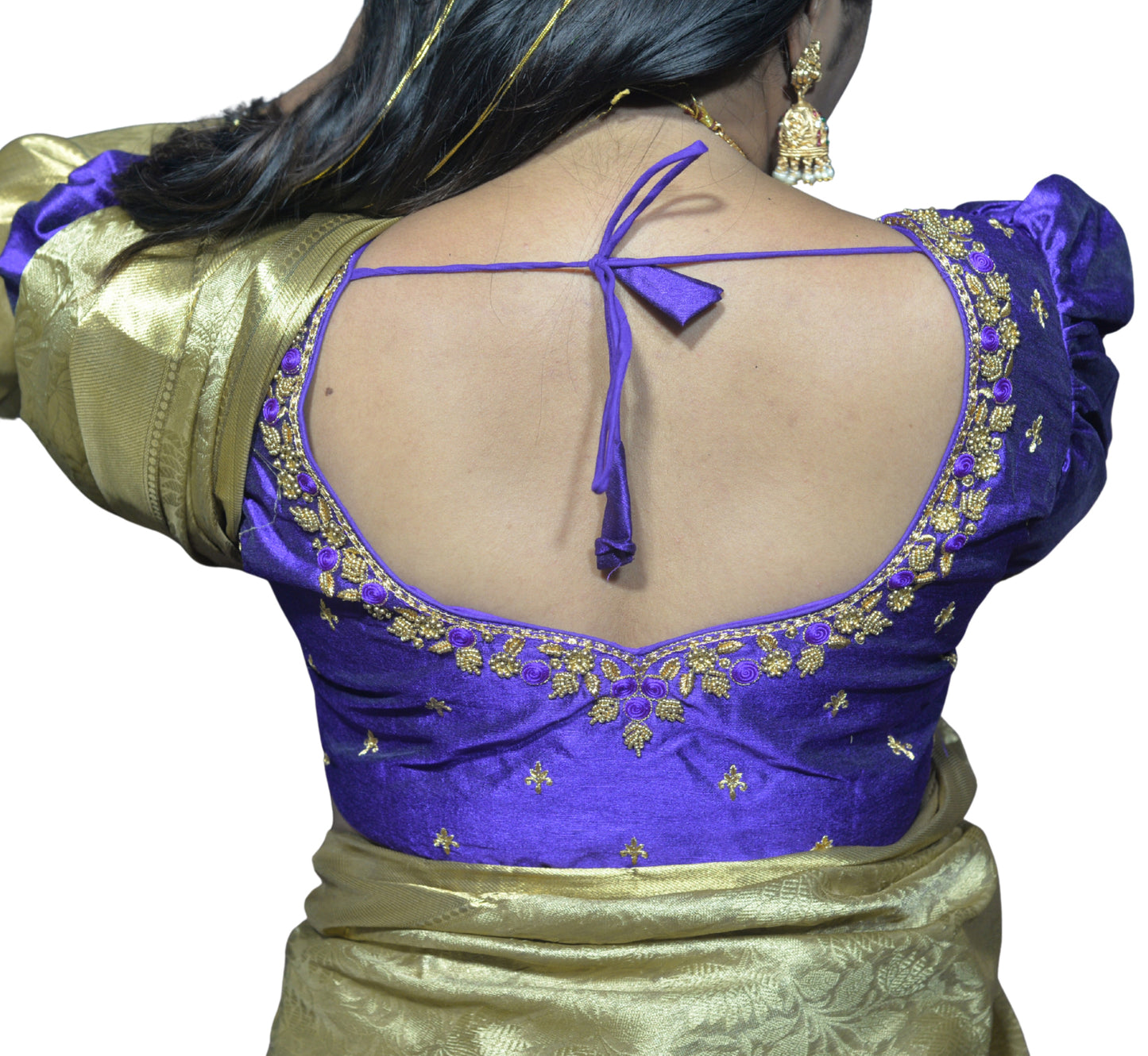 Dark Lavender Blouse with Gold Motifs & Dual Embroidery
