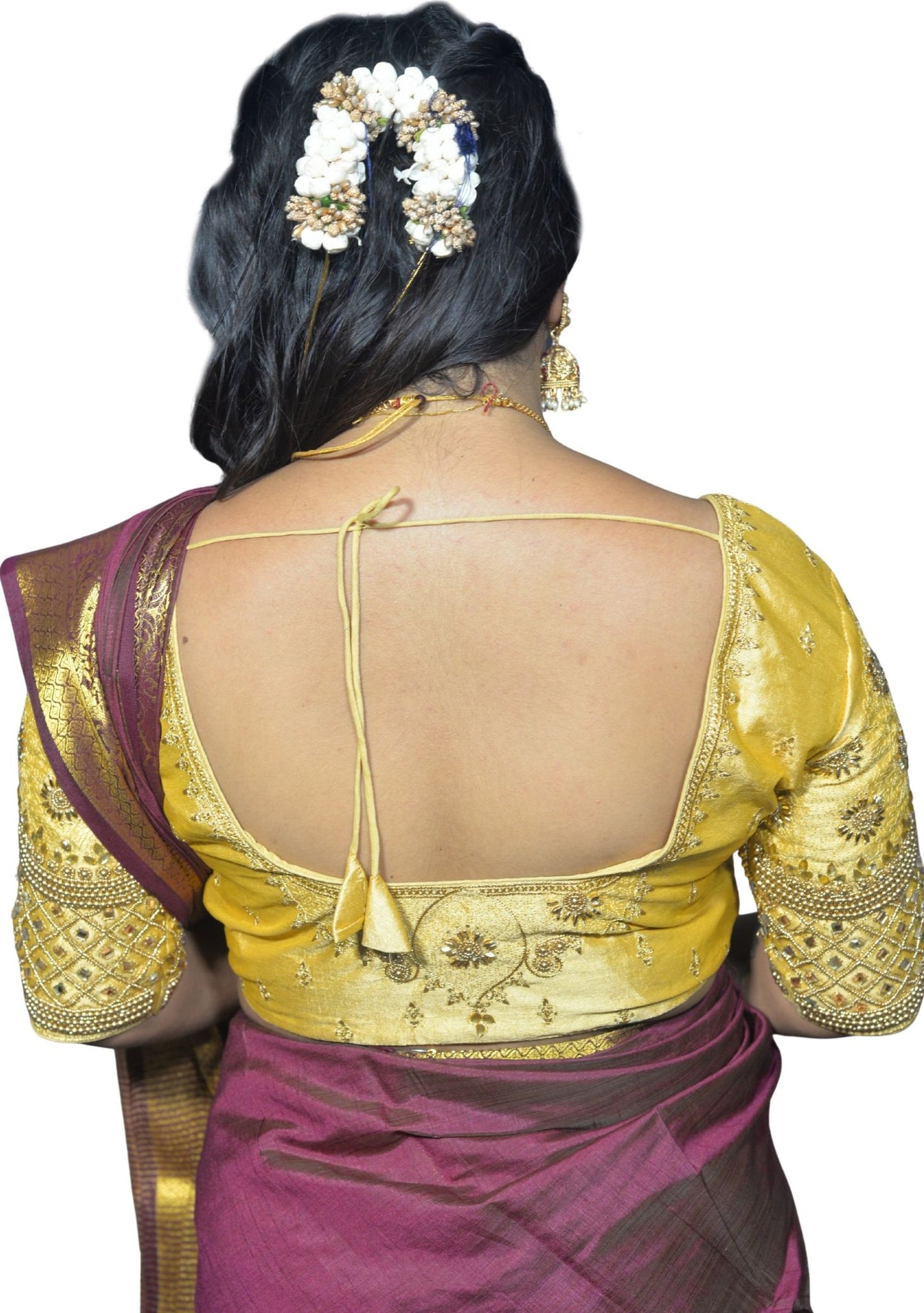 Gold Blouse with Floral, Mango Stone & Kite Motifs, Dual Embroidery