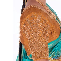 Honey Tissue / Gold Work Blouse with Small leaf (like flower pot) and chain work Design