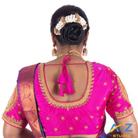 Fuchsia Silk Cloth Blouse with Big peacock in circle Design