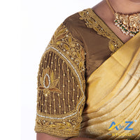 Coffee Silk Cloth Blouse with Lotus in circle Design
