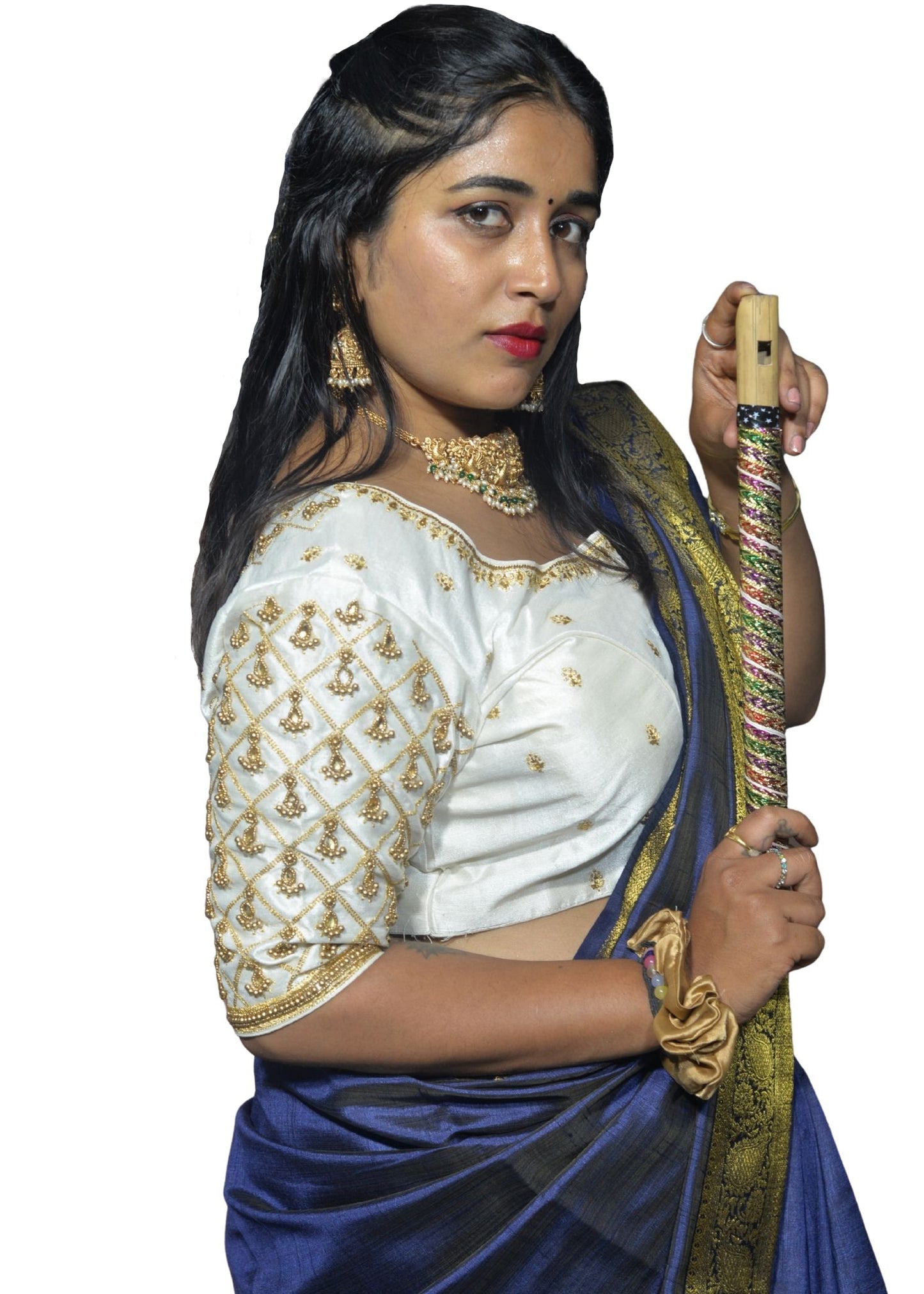 White Blouse with Criss-Cross, Footprint & Bush Embroidery