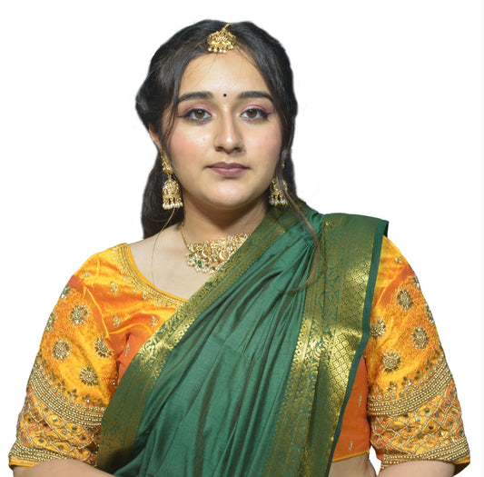 Mango Blouse with Floral, Mango Stone & Kite Motifs, Dual Embroidery