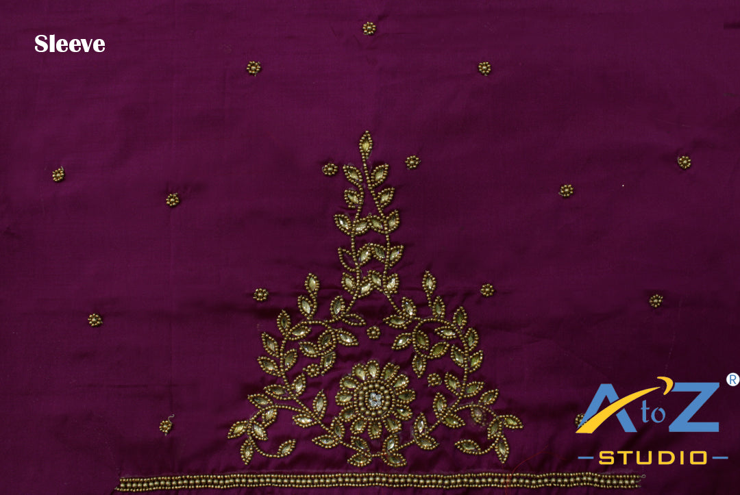 Plum Silk Blouse Piece With Aari Work