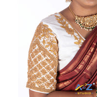 White Silk Cloth Blouse with Leaf and flower Design