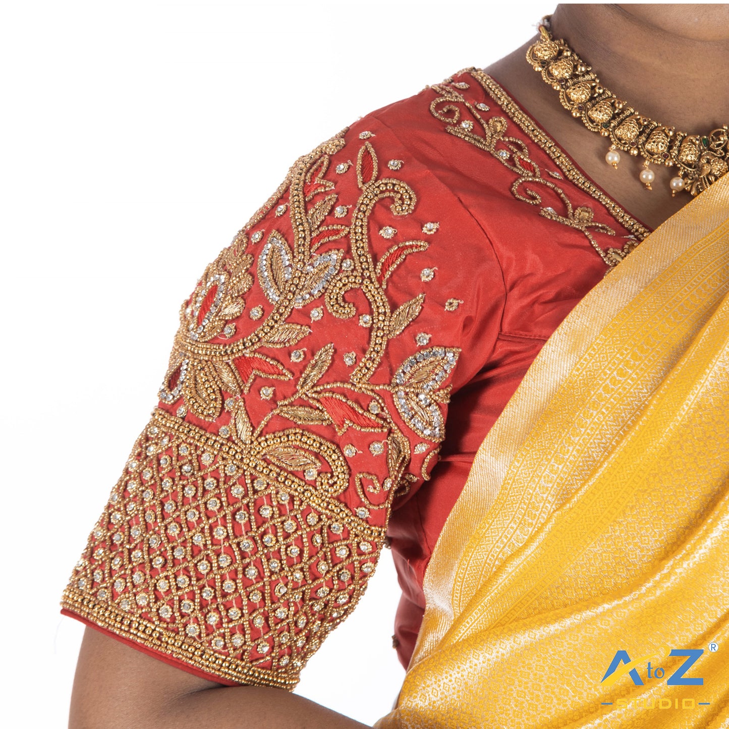 Magenta Pink Silk Cloth Blouse with kundan mix and leand and flower Design