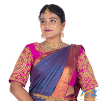 Fuchsia Silk  Blouse with Circle and kundan work Design