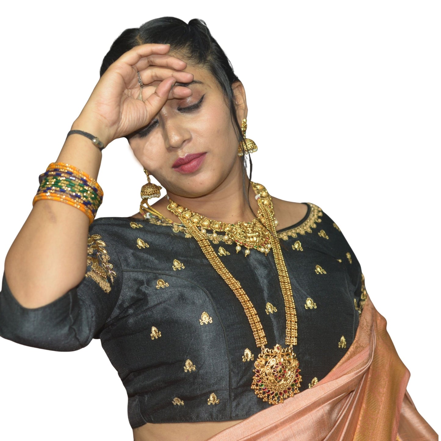 Elegant Black Blouse with Floral Aari & Machine Embroidery