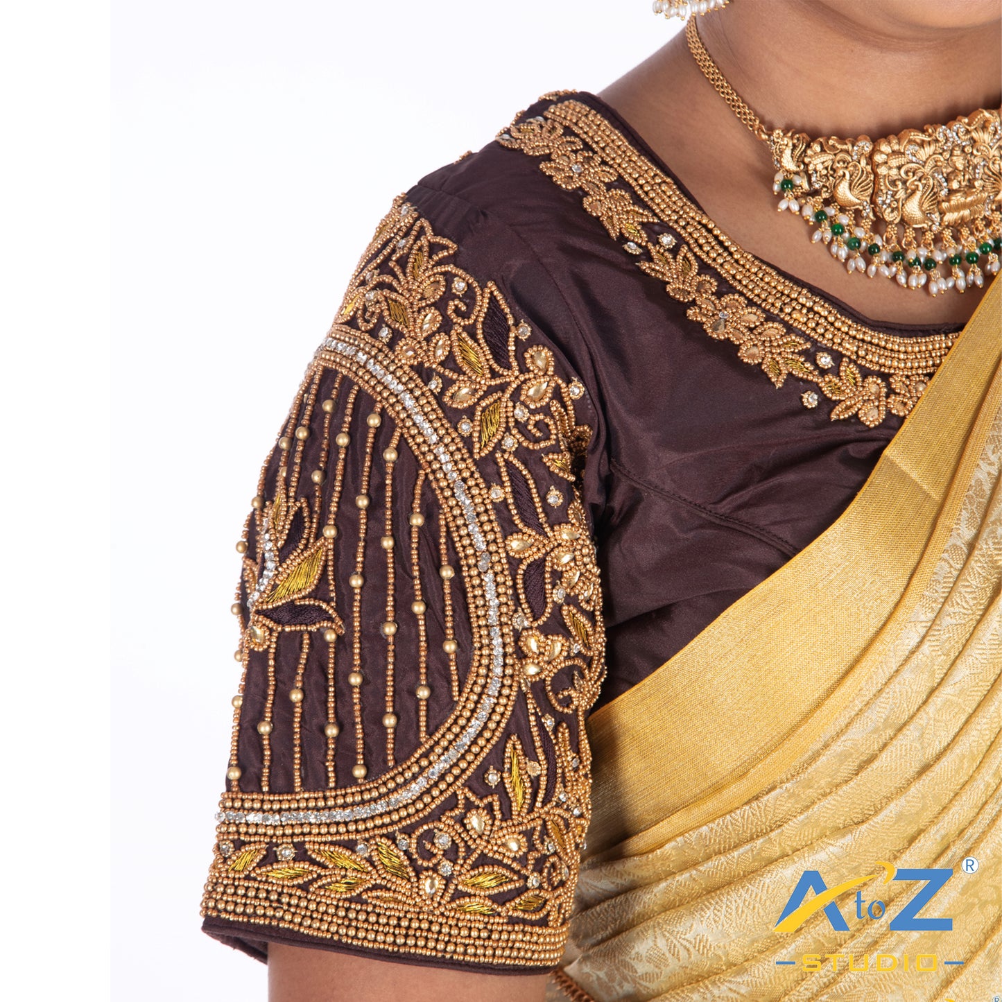 Dark Brown Silk Cloth Blouse with Lotus in circle Design