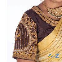 Dark Brown Silk Cloth Blouse with Lotus in circle Design