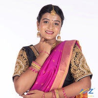 Black Silk Cloth Blouse with Small leaf and chain work Design
