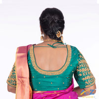 Rama Blue Silk Cloth Blouse with Small leaf (like flower pot) and chain work Design