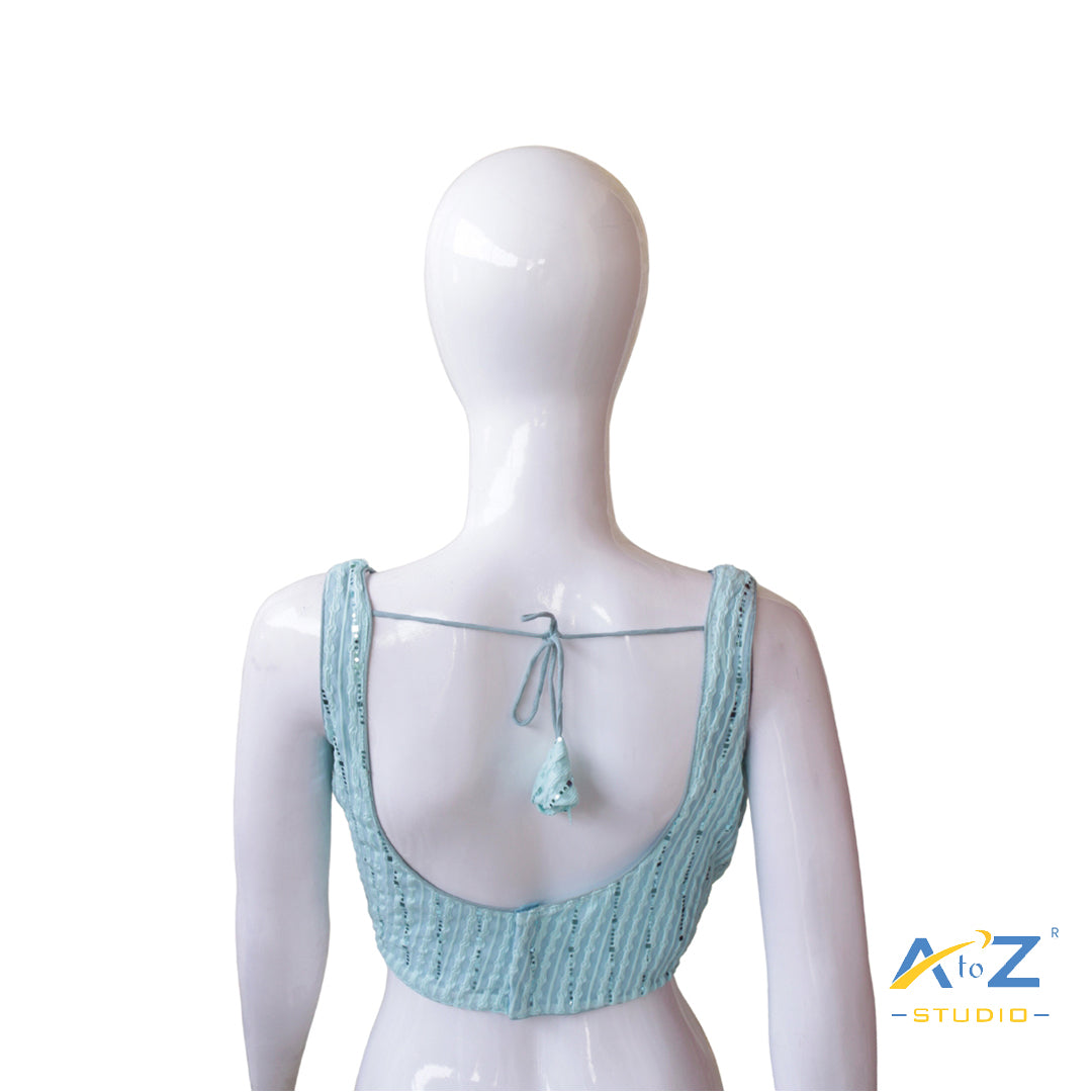 Light Aqua Sequin Striped Sleeveless Blouse