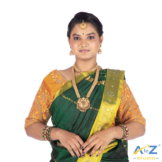 Orange Silk Cloth Blouse with Leaf and flower Design