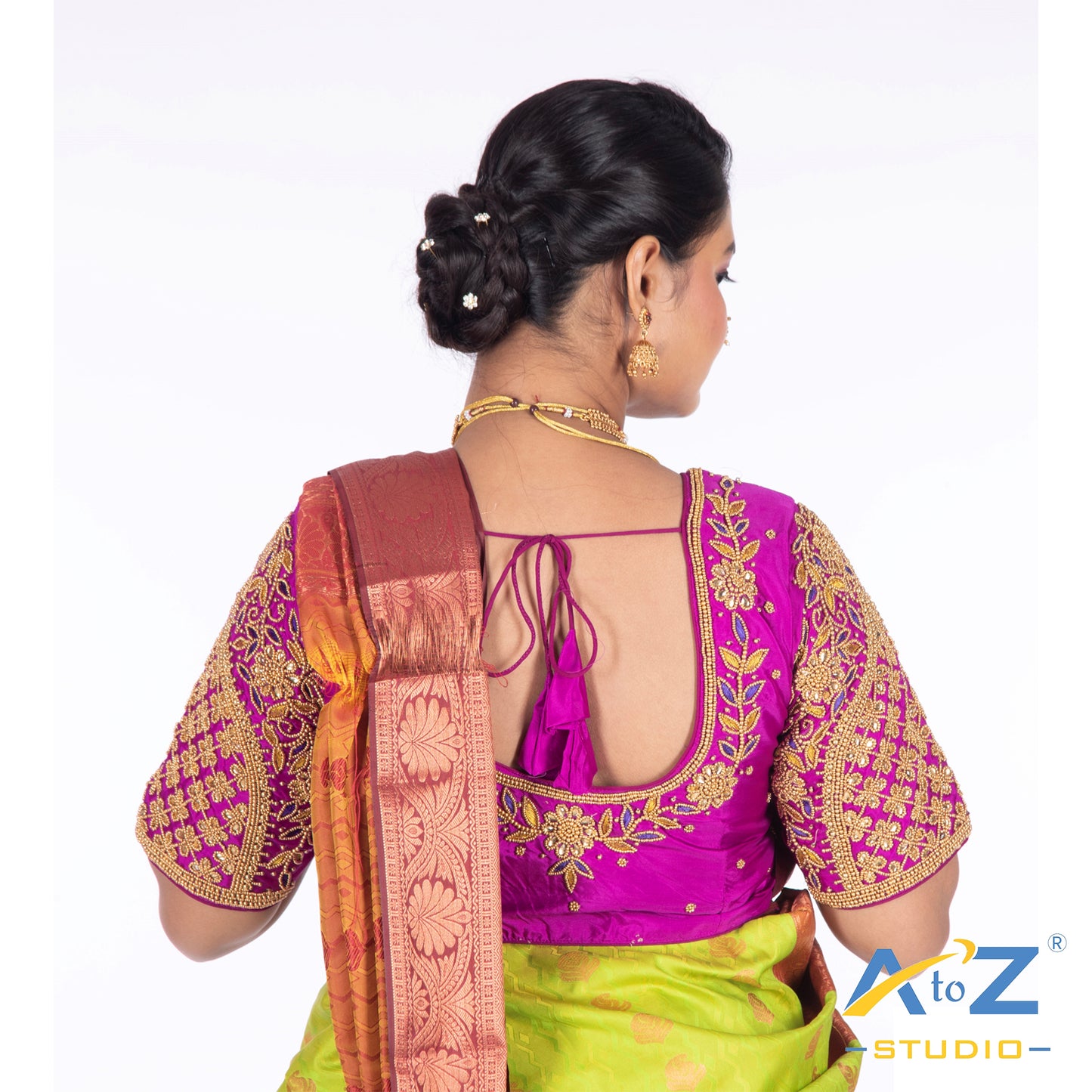 Luxury Purple Silk Cloth Blouse with Leaf and flower Design