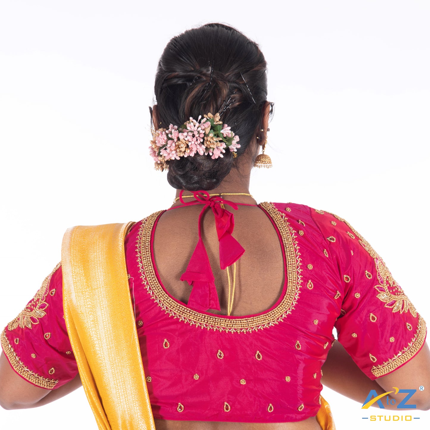 Deep Pink Silk Cloth Blouse with Double mango and chain design Design