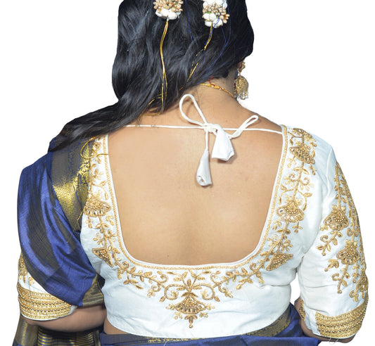 White Blouse with Floral Motifs & Dual Embroidery