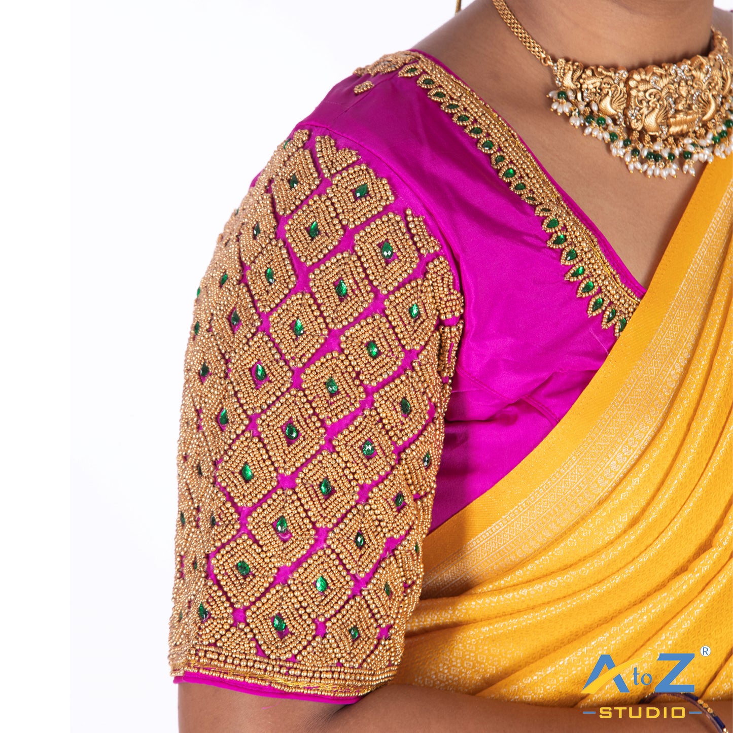 Bright pink Silk Cloth Blouse with Kite of chain Design